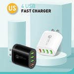QC-04 QC3.0 + 3 x USB 2.0 Multi-ports Charger for Mobile Phone Tablet, US Plug, US Plug