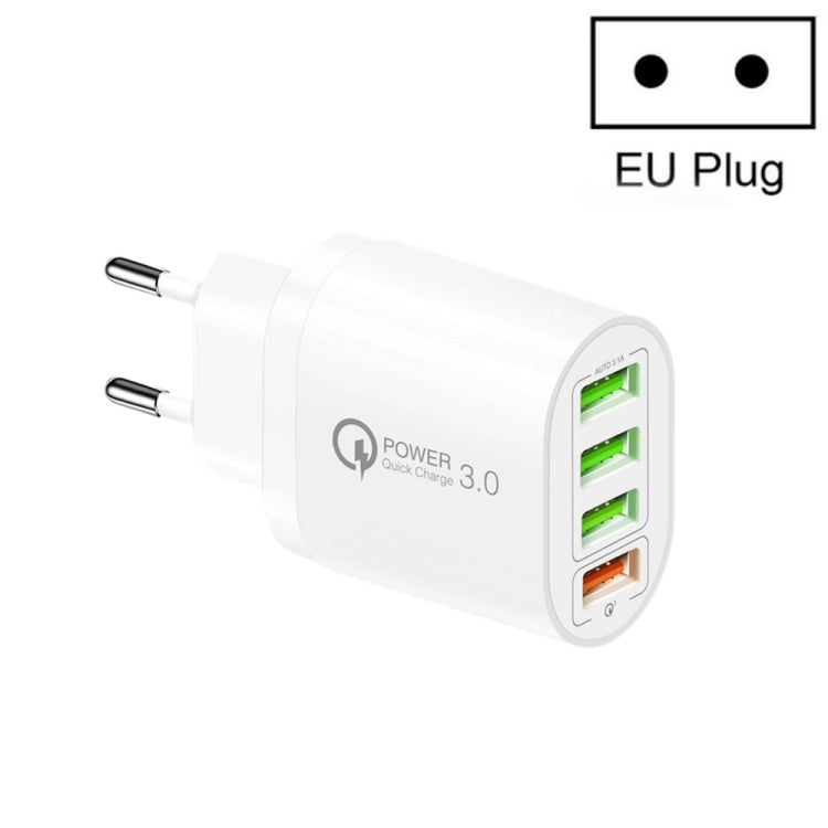 Bộ sạc đa cổng QC-04 QC3.0 + 3 x USB 2.0 cho điện thoại di động và máy tính bảng, Phích cắm EU, Phích cắm EU