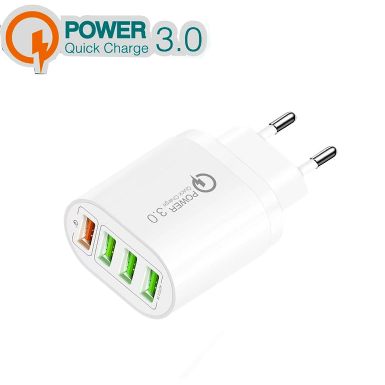 Bộ sạc đa cổng QC-04 QC3.0 + 3 x USB 2.0 cho điện thoại di động và máy tính bảng, Phích cắm EU, Phích cắm EU