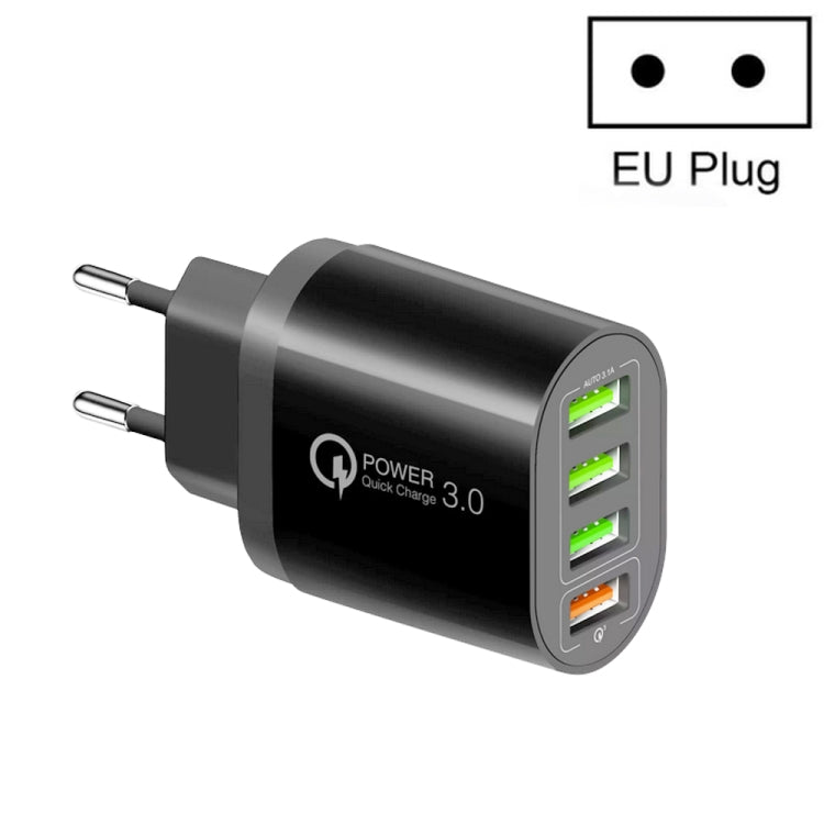 Bộ sạc đa cổng QC-04 QC3.0 + 3 x USB 2.0 cho điện thoại di động và máy tính bảng, Phích cắm EU, Phích cắm EU
