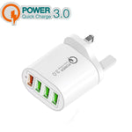 Bộ sạc đa cổng QC-04 QC3.0 + 3 x USB 2.0 cho điện thoại di động và máy tính bảng, Phích cắm UK, Phích cắm UK