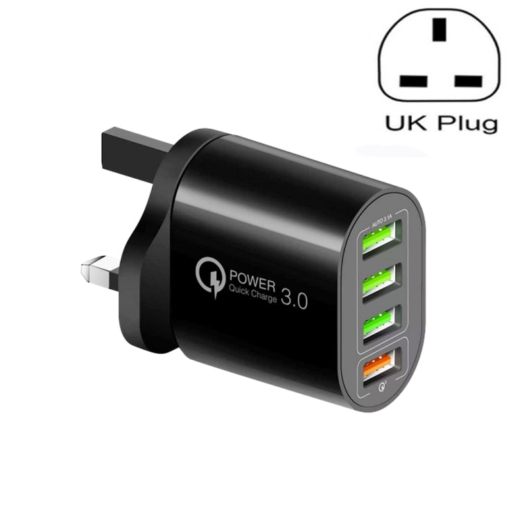 Bộ sạc đa cổng QC-04 QC3.0 + 3 x USB 2.0 cho điện thoại di động và máy tính bảng, Phích cắm UK, Phích cắm UK