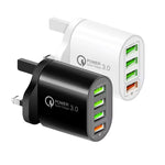 Bộ sạc đa cổng QC-04 QC3.0 + 3 x USB 2.0 cho điện thoại di động và máy tính bảng, Phích cắm UK, Phích cắm UK