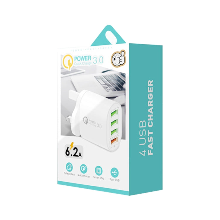 Bộ sạc đa cổng QC-04 QC3.0 + 3 x USB 2.0 cho điện thoại di động và máy tính bảng, Phích cắm UK, Phích cắm UK