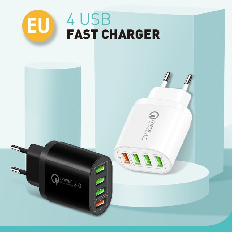 QC-04 QC3.0 + 3 x USB2.0 Multi-ports Charger with 3A USB to Type-C Data Cable, EU Plug, EU Plug + Type-C Cable