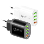 QC-04 Bộ sạc đa cổng QC3.0 + 3 x USB2.0 với cáp dữ liệu USB 3A sang 8 Pin, phích cắm EU, phích cắm EU + cáp 8 Pin