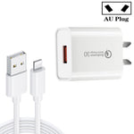 Bộ sạc nhanh CA-25 QC3.0 USB 3A với cáp dữ liệu USB sang 8 Pin, phích cắm AU, phích cắm AU + cáp 8 Pin