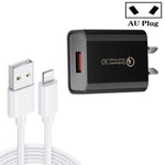 Bộ sạc nhanh CA-25 QC3.0 USB 3A với cáp dữ liệu USB sang 8 Pin, phích cắm AU, phích cắm AU + cáp 8 Pin