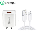 Bộ sạc nhanh CA-25 QC3.0 USB 3A với cáp dữ liệu USB sang 8 Pin, phích cắm AU, phích cắm AU + cáp 8 Pin