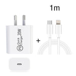 Bộ sạc du lịch AU-20W PD USB-C / Type-C với cáp dữ liệu USB-C sang 8 Pin, phích cắm AU, phích cắm AU + cáp PD 8 Pin dài 1m, phích cắm AU + cáp PD 8 Pin dài 2m
