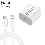 Bộ sạc du lịch AU-20W PD USB-C / Type-C với cáp dữ liệu USB-C sang 8 Pin, phích cắm AU, phích cắm AU + cáp PD 8 Pin dài 1m, phích cắm AU + cáp PD 8 Pin dài 2m