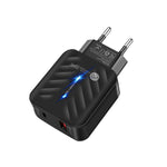 Bộ sạc PD03 20W Type-C + QC3.0 USB với đèn báo, phích cắm EU, phích cắm EU + cáp USB sang Type-C