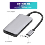 Bộ chuyển đổi HUB đọc dữ liệu 5 trong 1 với thẻ SD / TF / CF, hai cổng USB3.0, hai USB3.0 + thẻ SD / TF / CF