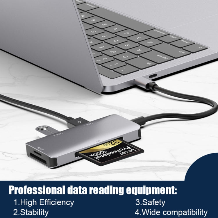Bộ chuyển đổi HUB đọc dữ liệu 5 trong 1 với thẻ SD / TF / CF, hai cổng USB3.0, hai USB3.0 + thẻ SD / TF / CF