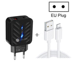 Bộ sạc PD03 20W PD3.0 + QC3.0 USB với cáp dữ liệu USB sang 8 Pin, phích cắm EU, phích cắm EU + cáp USB sang 8 Pin