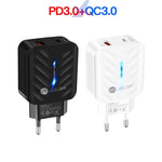 PD03 20W PD3.0 + QC3.0 USB Charger with Type-C to 8 Pin Data Cable, EU Plug, EU Plug + Type-C to 8 Pin Cable