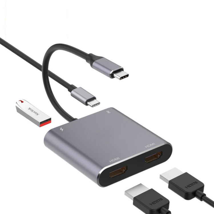 Bộ chuyển đổi HUB Type-C 4 trong 1 sang hai HDMI + USB + Type-C