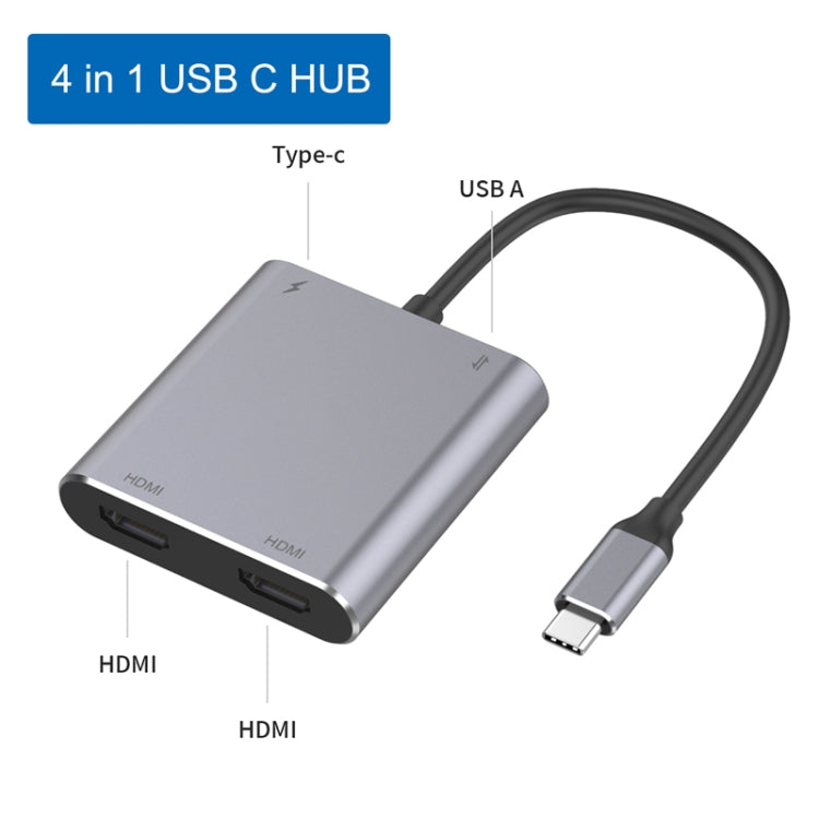 Bộ chuyển đổi HUB Type-C 4 trong 1 sang hai HDMI + USB + Type-C