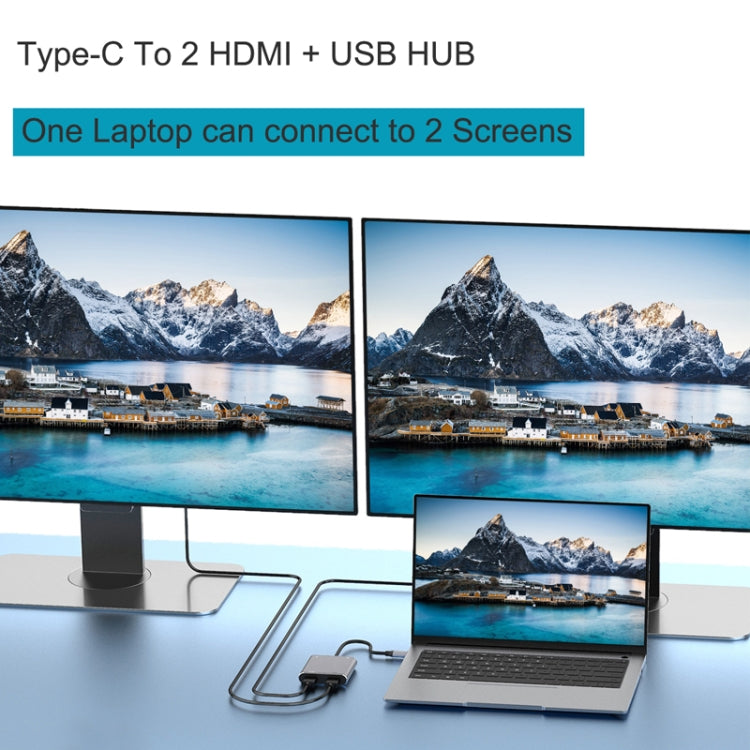 Bộ chuyển đổi HUB Type-C 4 trong 1 sang hai HDMI + USB + Type-C