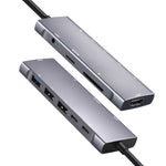 Bộ chuyển đổi HUB USB Type-C 9 trong 1 sang HDMI + USB3.0 x 3 + Type-C + PD + SD/TF + âm thanh, HDMI + USB3.0 x 3 + Type-C + PD + SD/TF + âm thanh sang Type-C