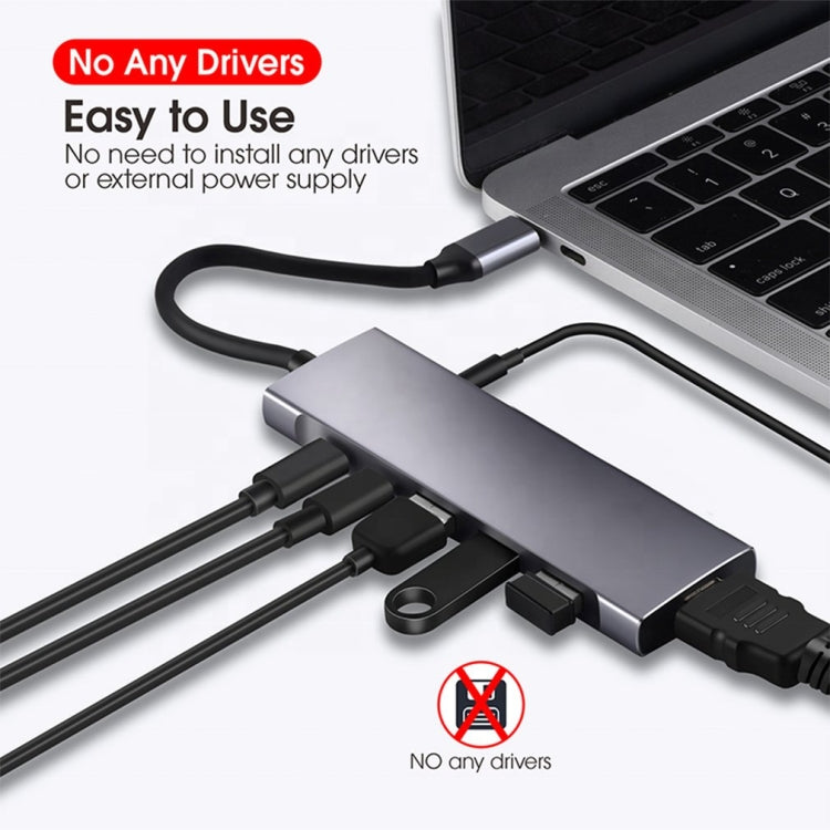 Bộ chuyển đổi HUB USB Type-C 9 trong 1 sang HDMI + USB3.0 x 3 + Type-C + PD + SD/TF + âm thanh, HDMI + USB3.0 x 3 + Type-C + PD + SD/TF + âm thanh sang Type-C