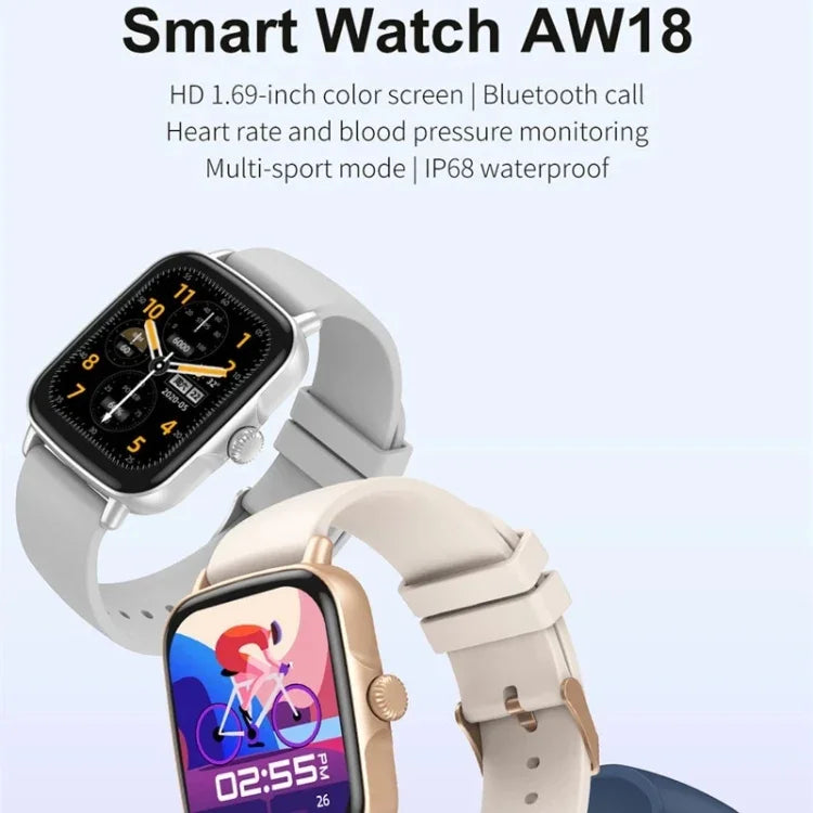 Đồng hồ thông minh màn hình màu 1.69 inch AW18, hỗ trợ gọi Bluetooth / theo dõi nhịp tim
