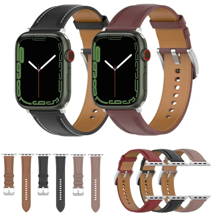 Dây Đeo Đồng Hồ Da Bò Lớp Trên May Cho Apple Watch Series, 7 41mm / 6&SE&5&4 40mm / 3&2&1 38mm 20mm, 7 45mm / 6&SE&5&4 44mm / 3&2&1 42mm 22mm, 7 41mm / 6&SE&5&4 40mm / 3&2&1 38mm 22mm, 7 45mm / 6&SE&5&4 44mm / 3&2&1 42mm 20mm