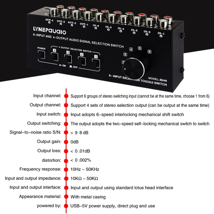 Bộ Chuyển Đổi Tín Hiệu Âm Thanh RCA 6 Vào 4 Ra Bộ Lựa Chọn Phân Phối Điều Khiển Công Tắc