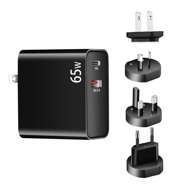 Bộ sạc laptop PD-65W USB-C / Type-C + QC3.0 USB, phích cắm AU / US / EU / UK, phích cắm AU / US / EU / UK