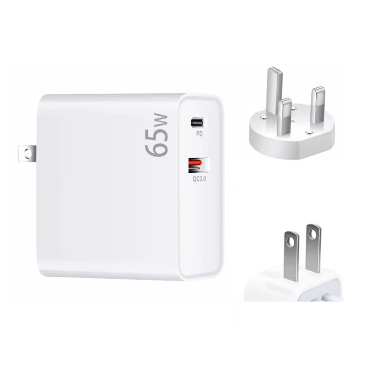 Bộ sạc laptop PD-65W USB-C / Type-C + QC3.0 USB, phích cắm UK / phích cắm US, phích cắm UK / phích cắm US