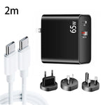 Bộ sạc laptop PD-65W USB-C / Type-C + QC3.0 USB + Bộ cáp dữ liệu USB-C / Type-C dài 2m, phích cắm EU / AU / US / UK, cáp USB-C / Type-C, phích cắm EU / AU / US / UK