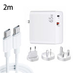 Bộ sạc laptop PD-65W USB-C / Type-C + QC3.0 USB + Bộ cáp dữ liệu USB-C / Type-C dài 2m, phích cắm EU / AU / US / UK, cáp USB-C / Type-C, phích cắm EU / AU / US / UK