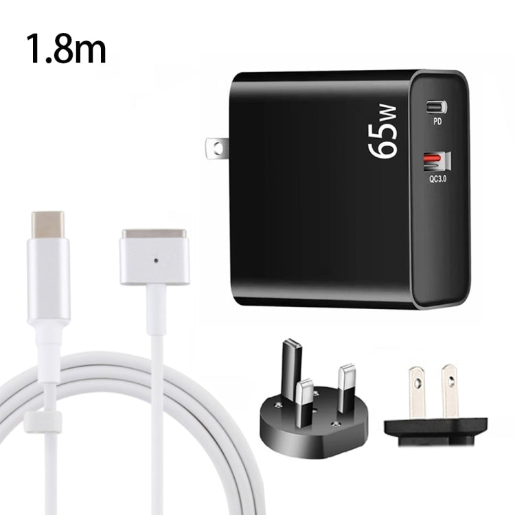Bộ sạc laptop USB-C / Type-C + QC3.0 65W PD + Cáp dữ liệu USB-C / Type-C sang MagSafe 2 / đầu T dài 1.8m, Phích cắm Anh / Phích cắm Mỹ, Cáp MagSafe 2 / T, Phích cắm Anh / Phích cắm Mỹ