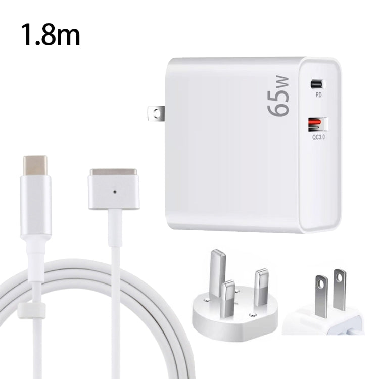 Bộ sạc laptop USB-C / Type-C + QC3.0 65W PD + Cáp dữ liệu USB-C / Type-C sang MagSafe 2 / đầu T dài 1.8m, Phích cắm Anh / Phích cắm Mỹ, Cáp MagSafe 2 / T, Phích cắm Anh / Phích cắm Mỹ
