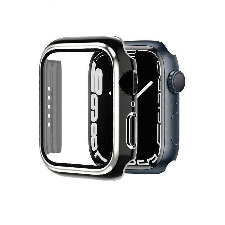 Ốp đồng hồ PC hai màu mạ điện + kính cường lực, dành cho Apple Watch Series 9 / 8 / 7 45mm, dành cho Apple Watch Series 6/5/4/SE 44mm