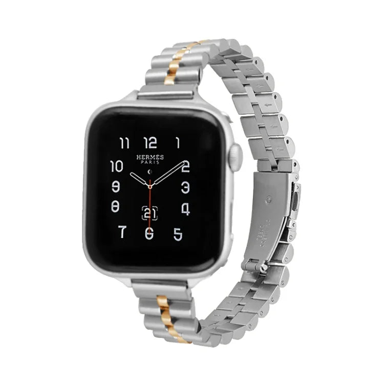 Dây đồng hồ kim loại ba hạt nửa tròn cho Apple Watch Series, 7 45mm / 6&SE&5&4 44mm / 3&2&1 42mm, 7 41mm / 6&SE&5&4 40mm / 3&2&1 38mm