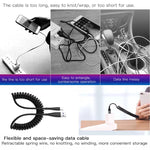 Cáp sạc dữ liệu điện thoại co giãn lò xo dài 1.5m, USB sang 8 Pin, USB sang Type-C, USB sang Micro USB