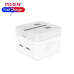 Bộ sạc PD 35W hai cổng USB-C / Type-C cho dòng iPhone / iPad, phích cắm UK, phích cắm UK