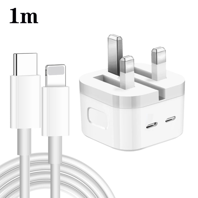 Bộ sạc PD 35W hai cổng USB-C / Type-C với cáp dữ liệu Type-C sang 8 Pin, phích cắm UK, phích cắm UK + cáp 8 Pin dài 1m, phích cắm UK + cáp 8 Pin dài 1,5m, phích cắm UK + cáp 8 Pin dài 2m