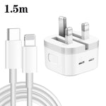 Bộ sạc PD 35W hai cổng USB-C / Type-C với cáp dữ liệu Type-C sang 8 Pin, phích cắm UK, phích cắm UK + cáp 8 Pin dài 1m, phích cắm UK + cáp 8 Pin dài 1,5m, phích cắm UK + cáp 8 Pin dài 2m