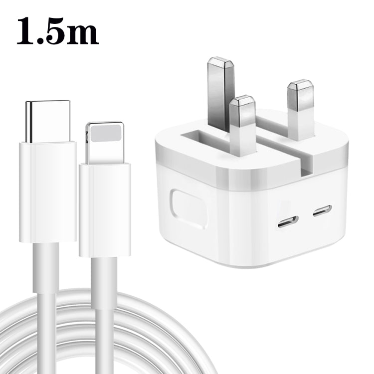 Bộ sạc PD 35W hai cổng USB-C / Type-C với cáp dữ liệu Type-C sang 8 Pin, phích cắm UK, phích cắm UK + cáp 8 Pin dài 1m, phích cắm UK + cáp 8 Pin dài 1,5m, phích cắm UK + cáp 8 Pin dài 2m