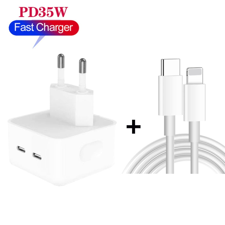 Bộ sạc PD 35W hai cổng USB-C / Type-C với cáp dữ liệu Type-C sang 8 Pin, phích cắm EU, phích cắm EU + cáp 8 Pin dài 1,5m, phích cắm EU + cáp 8 Pin dài 2m