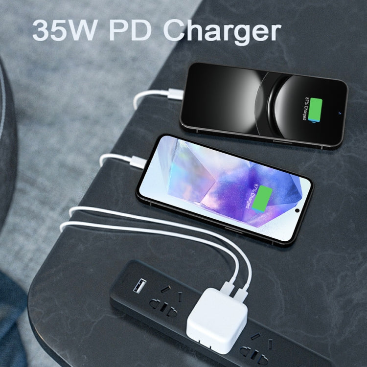Bộ sạc PD 35W hai cổng USB-C / Type-C kèm cáp dữ liệu Type-C to Type-C, phích cắm US, phích cắm US + cáp đôi Type-C 1m, phích cắm US + cáp đôi Type-C 2m