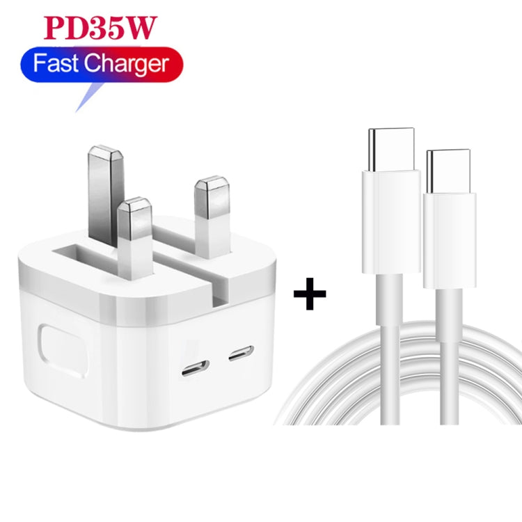 Bộ sạc PD 35W hai cổng USB-C / Type-C kèm cáp dữ liệu Type-C to Type-C, phích cắm UK, phích cắm UK + cáp đôi Type-C 1m, phích cắm UK + cáp đôi Type-C 2m
