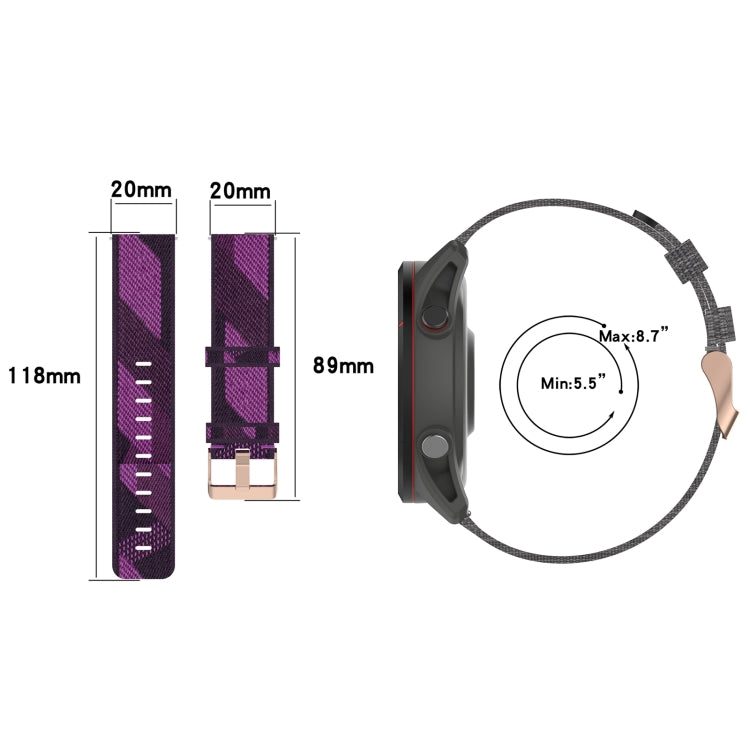 20mm Nylon Woven Watch Band, For Garmin Venu SQ, For Garmin Vivomove 3, For Garminmove 3, For Garmin VivoMove Luxe, For Garminmove Luxe, For Garmin VivoMove Style