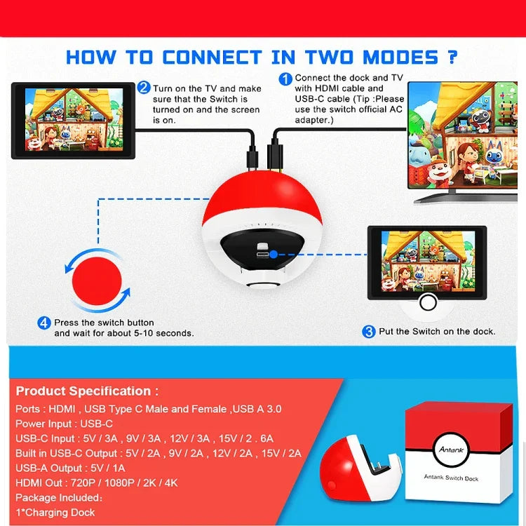 Phụ kiện đế sạc HDMI đa chức năng cho Nintendo Switch, Đế sạc