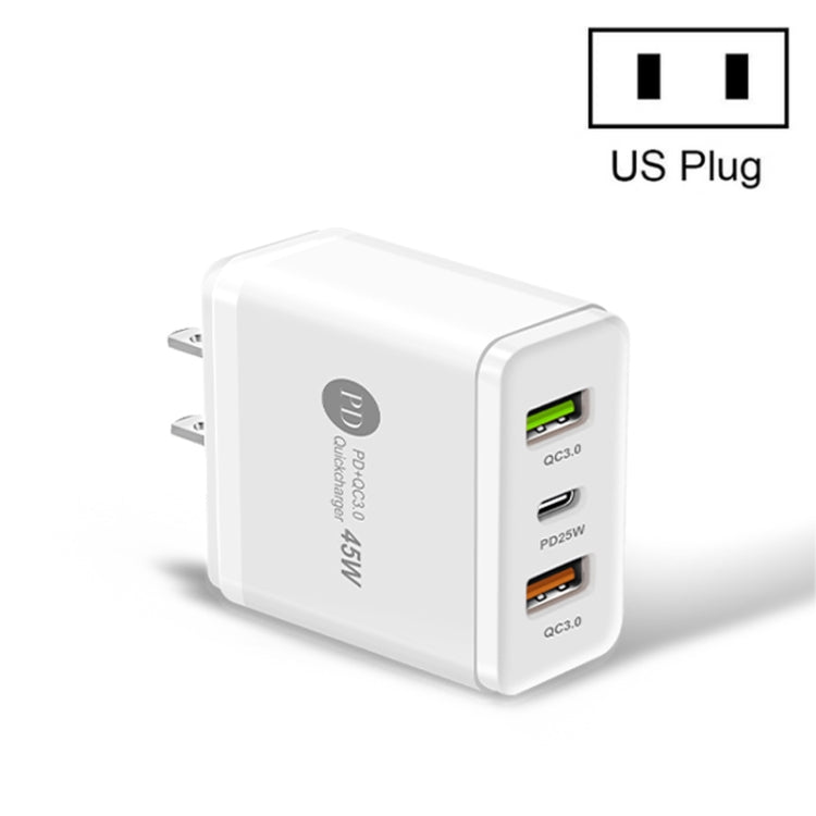 Bộ sạc nhanh đa cổng 45W PD3.0 + 2 x QC3.0 USB, phích cắm US, phích cắm US