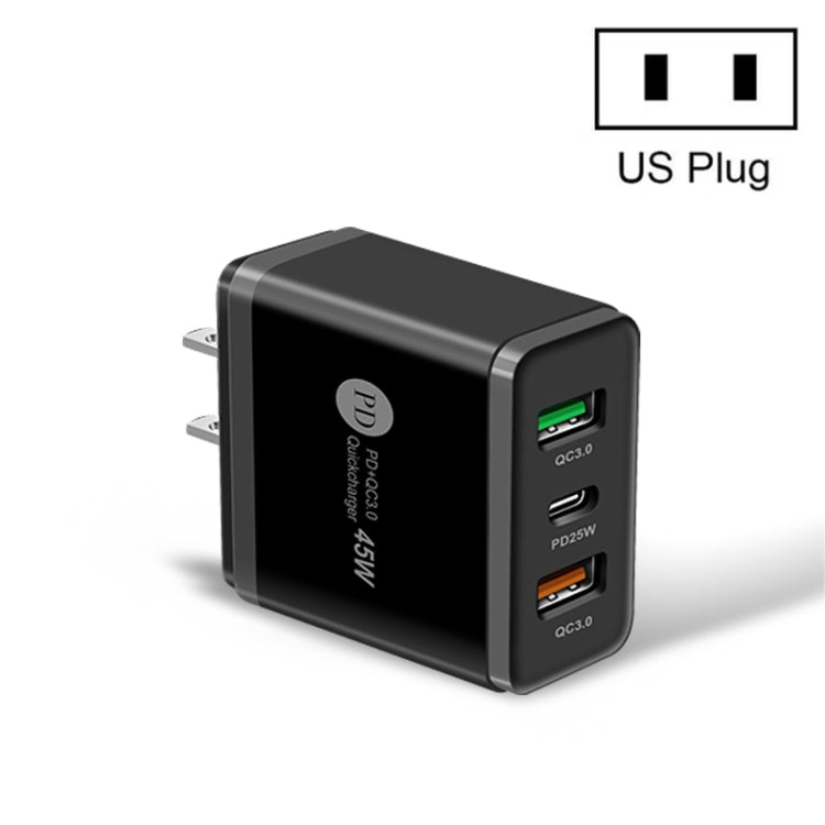 Bộ sạc nhanh đa cổng 45W PD3.0 + 2 x QC3.0 USB, phích cắm US, phích cắm US