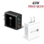 Bộ sạc nhanh đa cổng 45W PD3.0 + 2 x QC3.0 USB, phích cắm US, phích cắm US