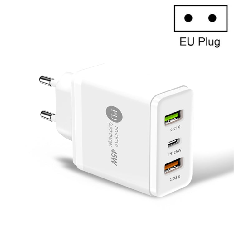 Bộ sạc nhanh đa cổng 45W PD3.0 + 2 x QC3.0 USB, phích cắm EU, phích cắm EU